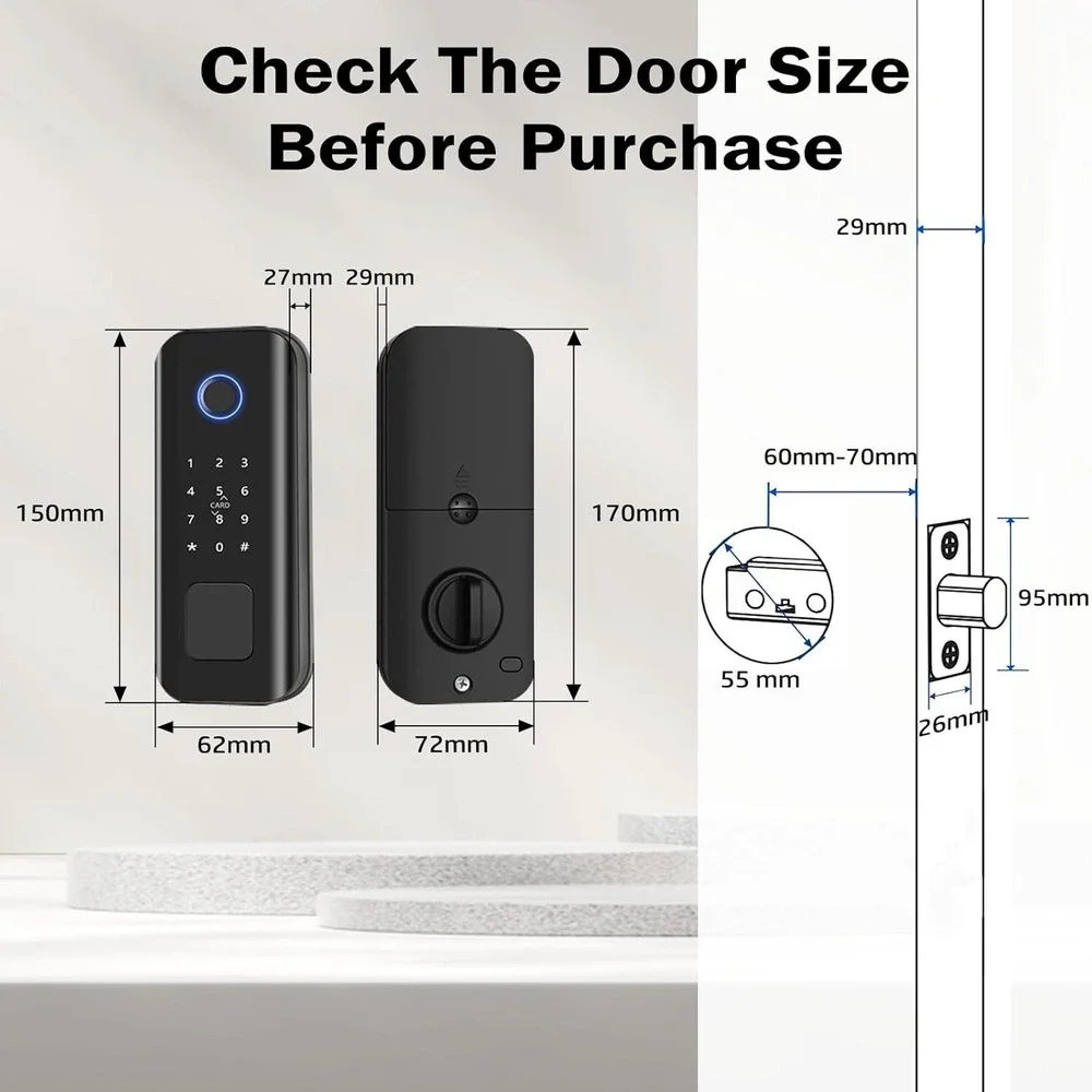 Smart Door Lock Keyless Entry with Fingerprint Touchscreen Keypad APP IC Card...